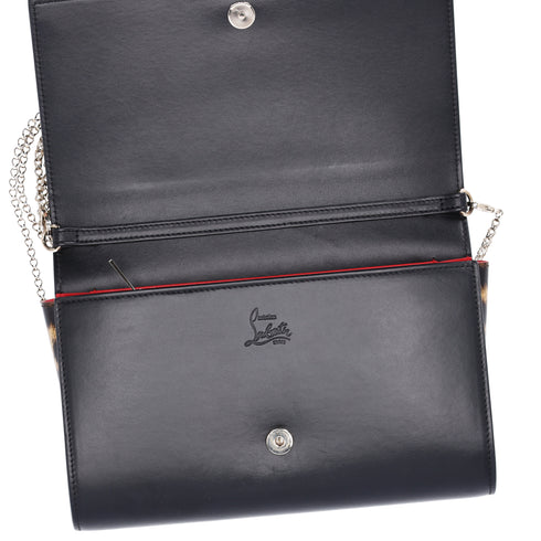 Christian Louboutin Paloma Clutch Crossbody Black Leather Leopard Studded